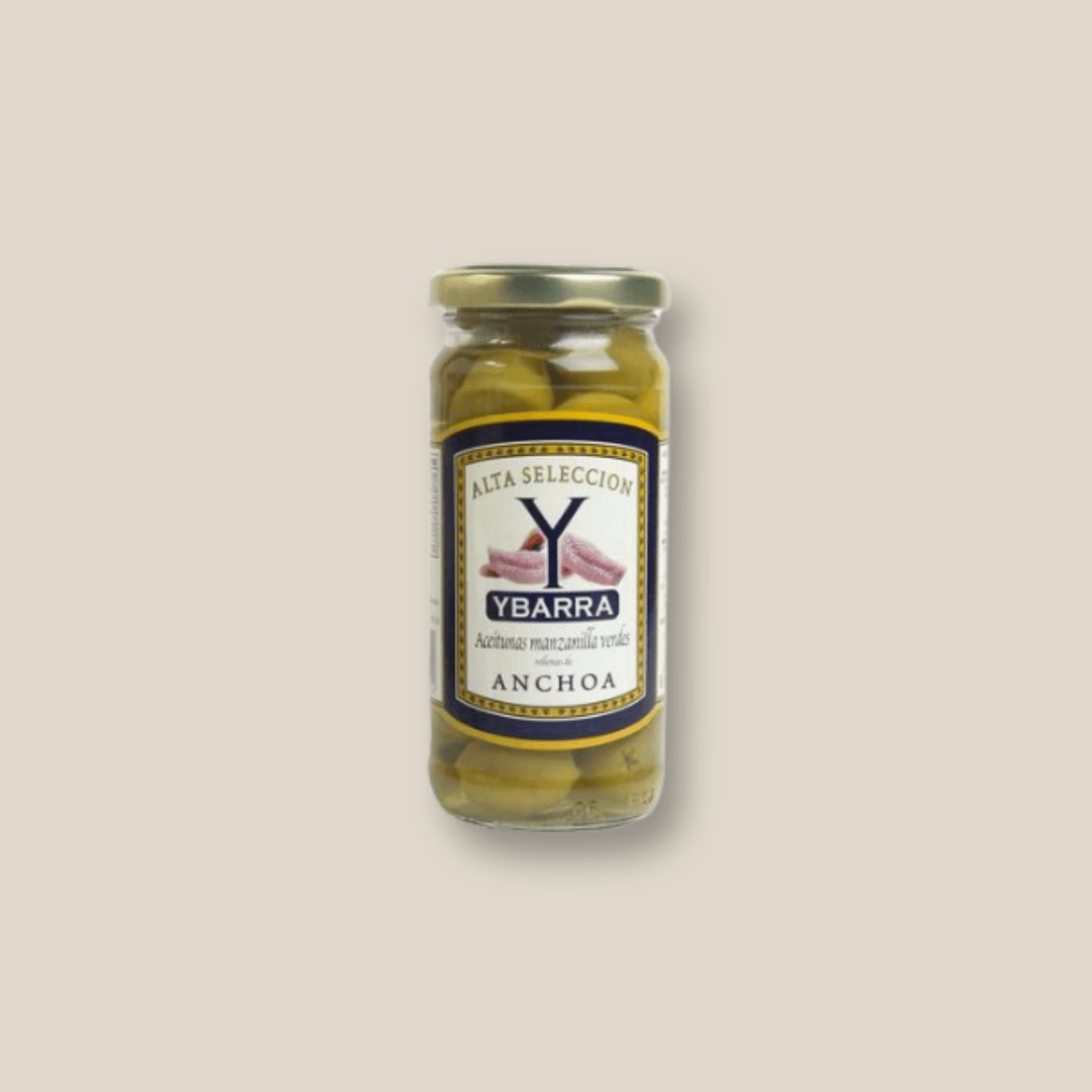 Ybarra Alta Seleccion Anchovy Stuffed Olives 240 gr Jar - The Spanish Table