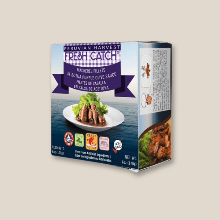 Peruvian Harvest Mackerel Fillets in Botija Purple Olive Sauce, 170gr - The Spanish Table