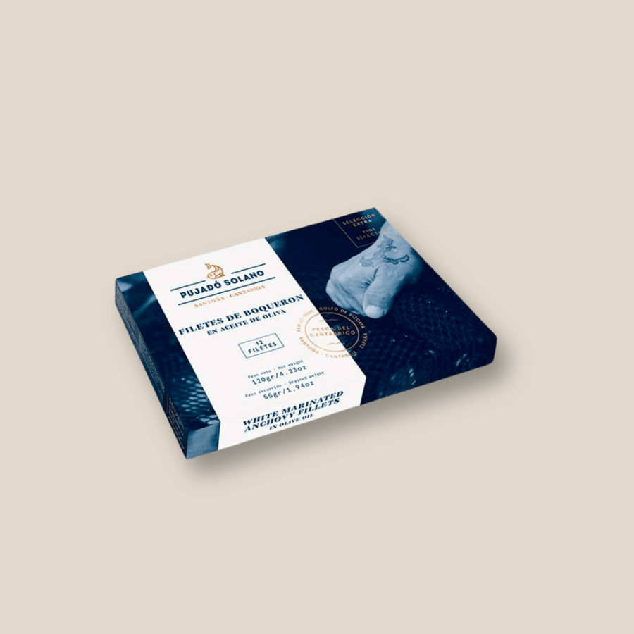 Pujado Solano Cantabrian Boquerones, Seleccion Extra (10 - 12 Fillets) - 120Gr Tin - The Spanish Table
