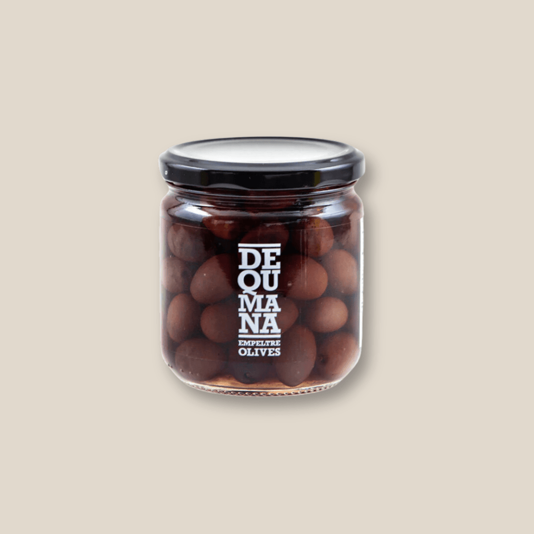 Dequmana Natural Empeltre Olives w/ Pits, 12 oz jar - The Spanish Table