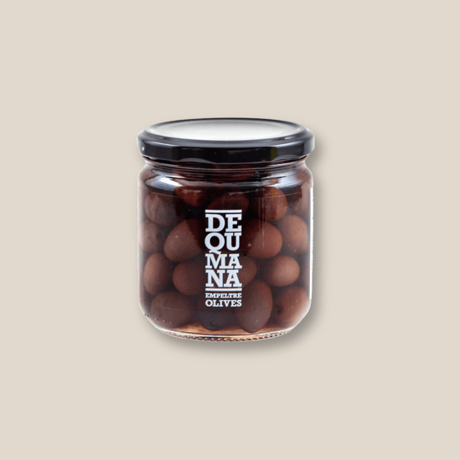 Dequmana Natural Empeltre Olives w/ Pits, 12 oz jar - The Spanish Table