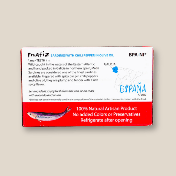 Matiz Spicy Wild Sardines In Olive Oil, 120Gr/ 4.2 Oz Tin - The Spanish Table