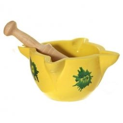 Yellow And Green Mortar W/ Wooden Pestle, Small # 4 - The Spanish Table