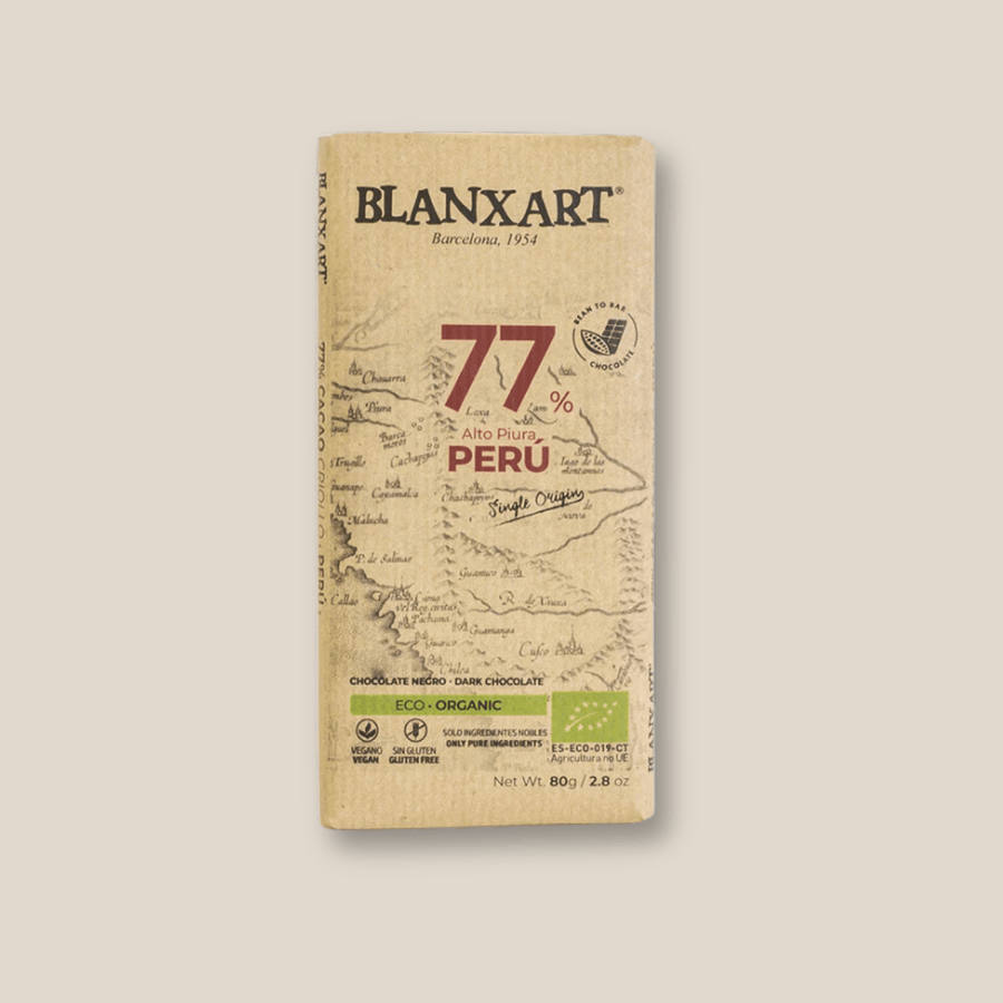 Blanxart Single Origin 77% Peru "Alto Piura" Organic Dark Chocolate 80g/ 2.8 oz Bar - The Spanish Table