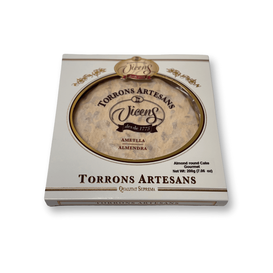 Vicens Hard Almond Turron Large Round (Torta Imperial), 200gr Box - The Spanish Table