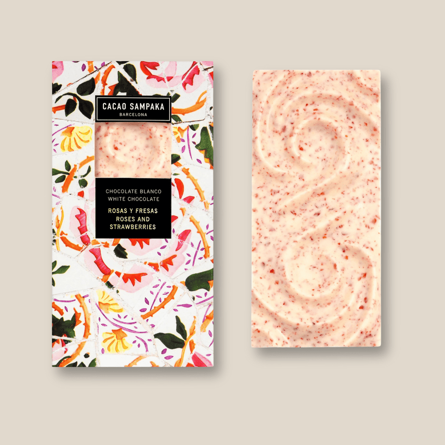 Sampaka White Chocolate With Roses and Strawberries, 75Gr / 2.64 Oz Bar - The Spanish Table