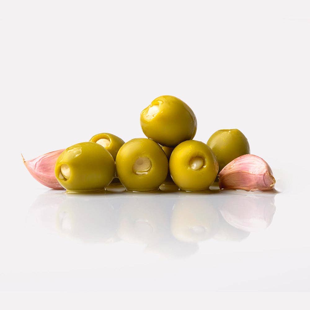 Triana Olivas. Gordal Olives from Seville Stuffed w/ Garlic - The Spanish Table