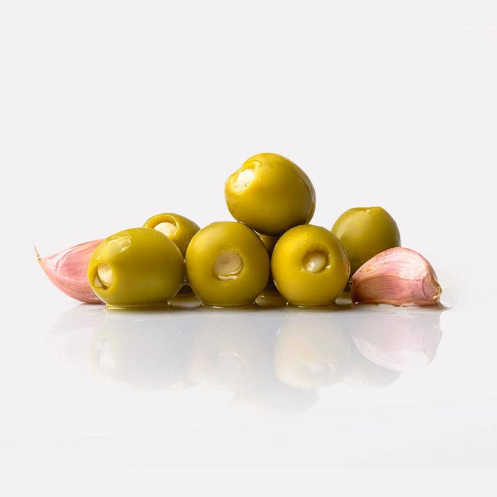 Triana Olivas. Gordal Olives from Seville Stuffed w/ Garlic - The Spanish Table