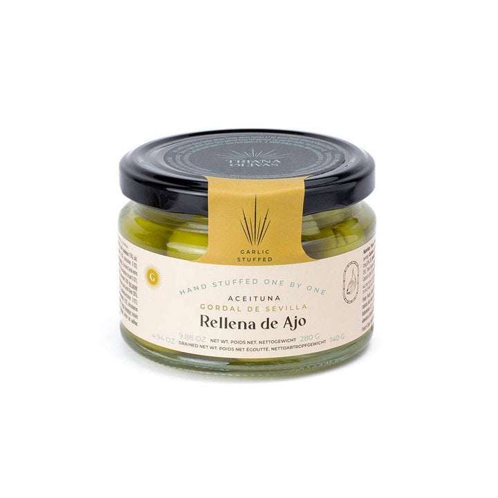 Triana Olivas. Gordal Olives from Seville Stuffed w/ Garlic - The Spanish Table