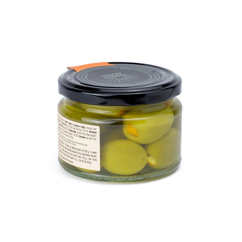 Triana Olivas. Gordal Olives (Seville) Stuffed with Orange - The Spanish Table
