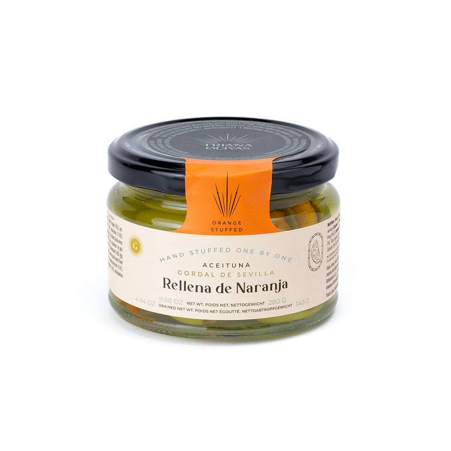 Triana Olivas. Gordal Olives (Seville) Stuffed with Orange - The Spanish Table