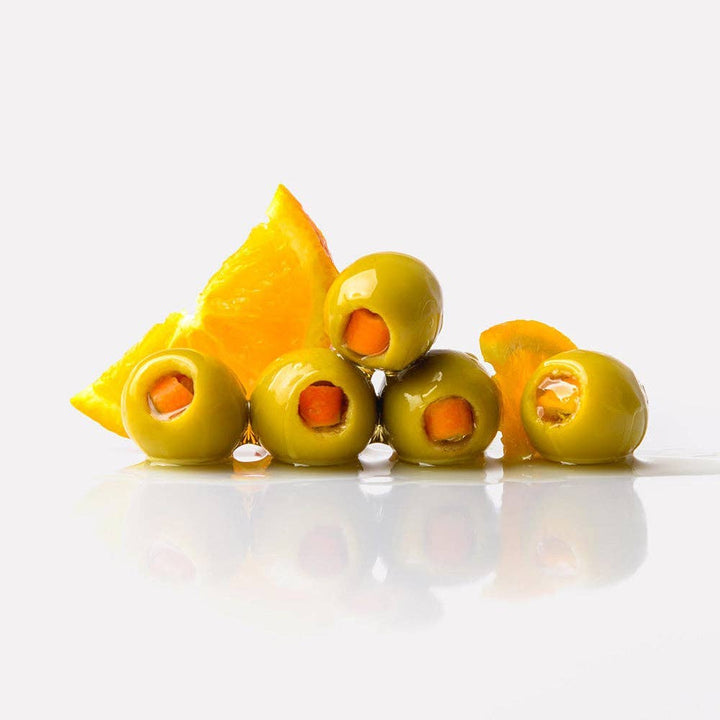 Triana Olivas. Gordal Olives (Seville) Stuffed with Orange - The Spanish Table