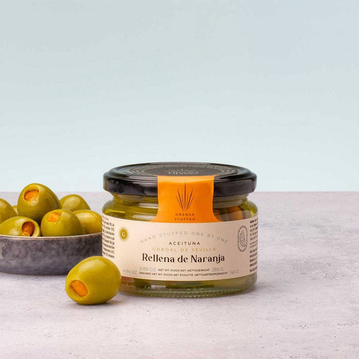 Triana Olivas. Gordal Olives (Seville) Stuffed with Orange - The Spanish Table