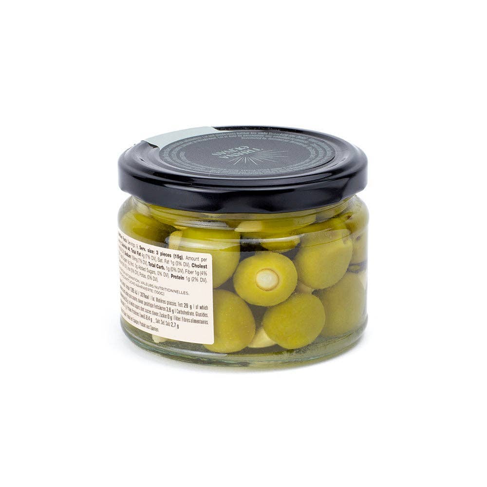 Triana Olivas. Manzanilla Olives Stuffed with Almonds - The Spanish Table